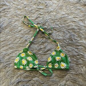 NWT aerie triangle green, yellow and white floral smiley face‎ swimsuit top